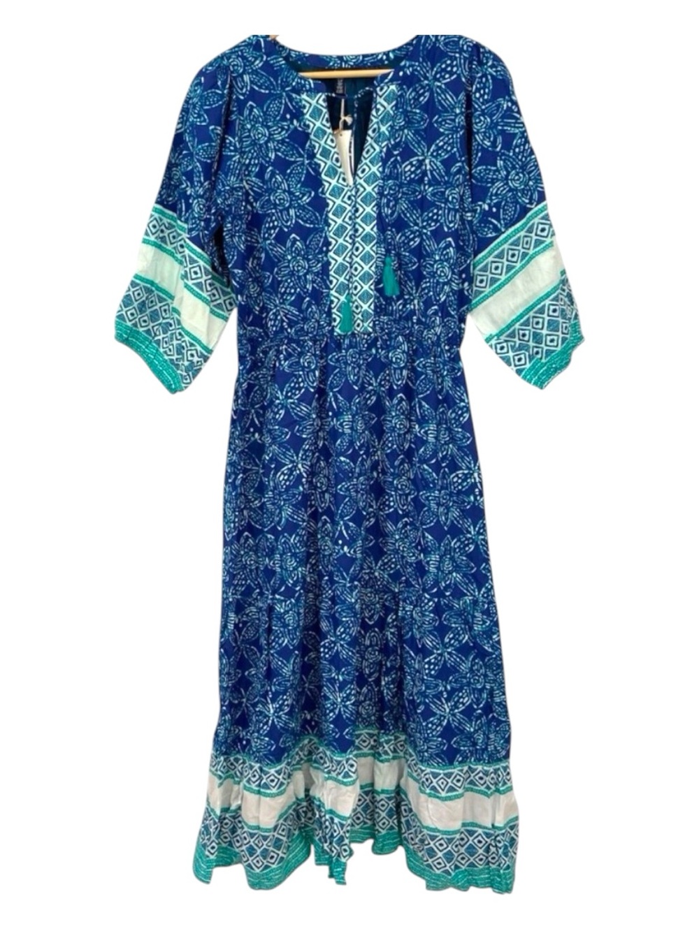 Hatley NWT Celine maxi dress blue woven Vneckline crispy cotton bohemian chic Sm